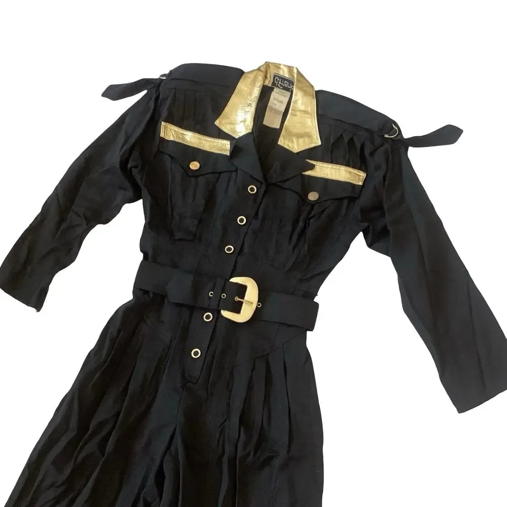 Vintage 80s Black and Gold Jumpsuit - Picture 4 of 9